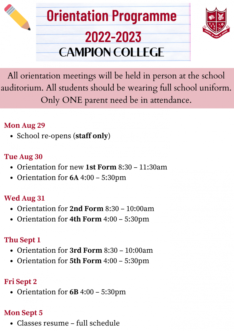 Orientation Programme and the Academic Calendar Campion College